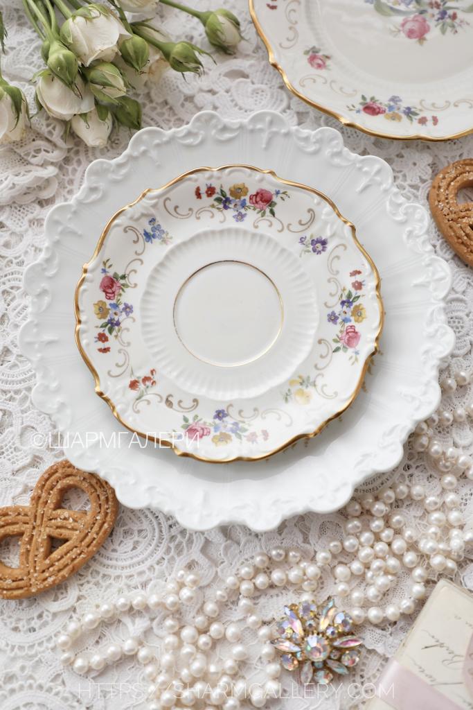 Чайное блюдце 14см фарфор айвори, Райхенбах Reichenbach, GDR Германия