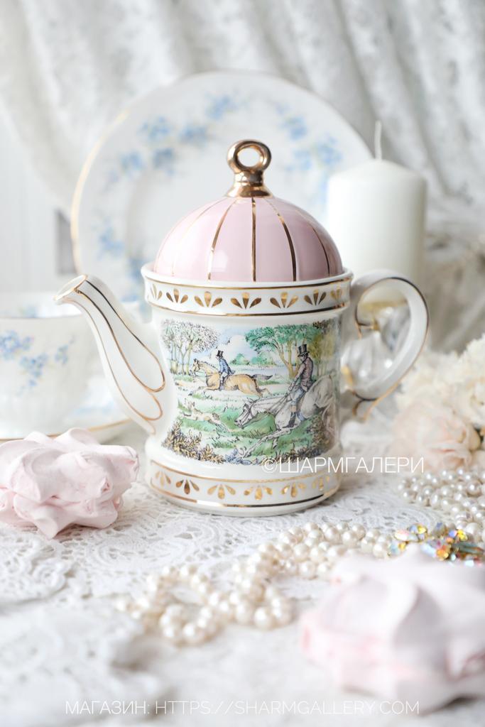 Заварочный чайник домик «Hunting» Охота 450мл. фарфор SADLER Англия.