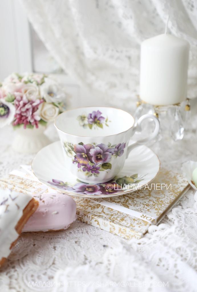 Чайная пара «Viola» Анютины глазки, костяной фарфор Allyn Nelson Англия