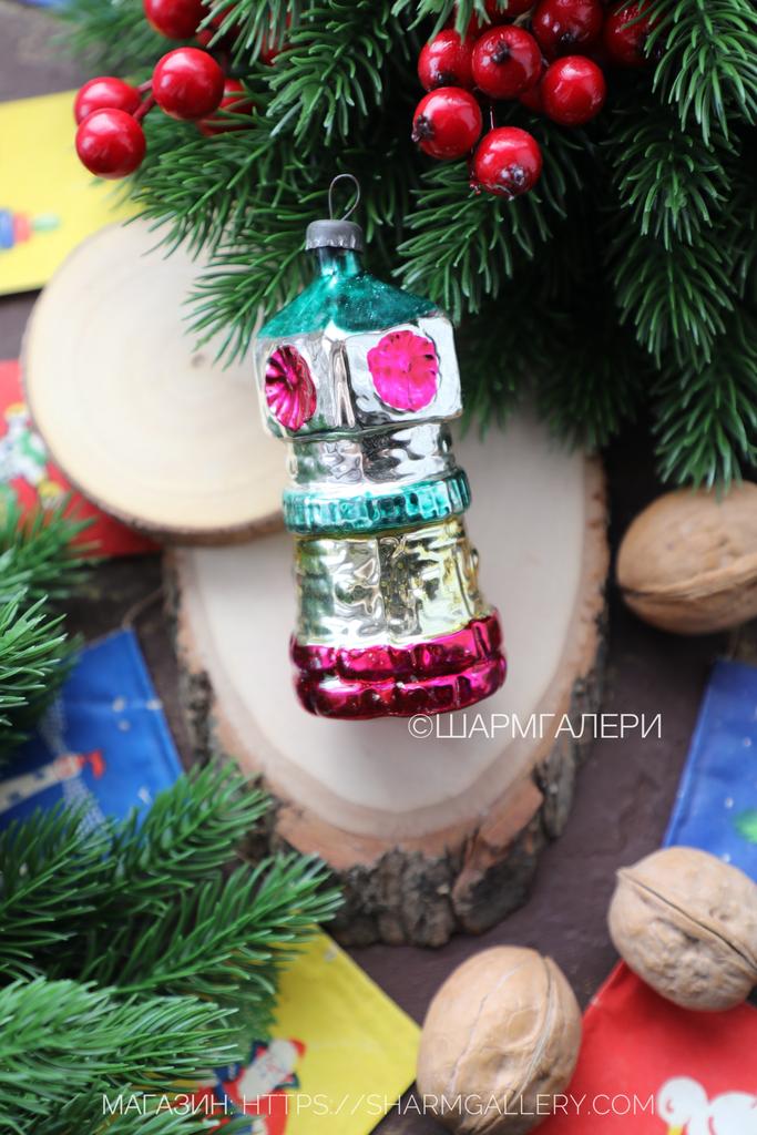 "Маяк" старинная елочная игрушка, стекло на подвесе, СССР №254