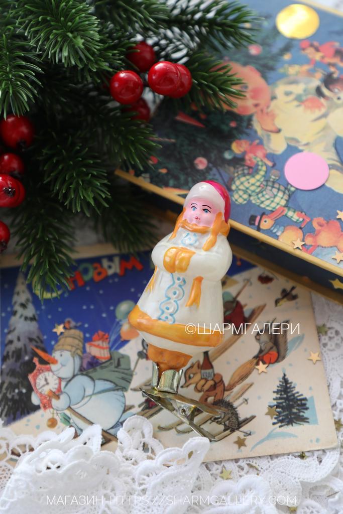 Марфушенька из сказки Морозко №278 советская елочная игрушка, стекло на прищепке, СССР