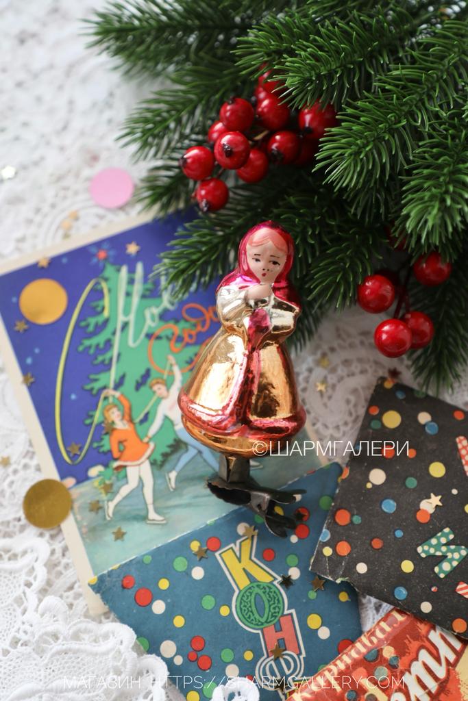 Настенька из сказки Морозко №283 советская елочная игрушка, стекло на прищепке, СССР