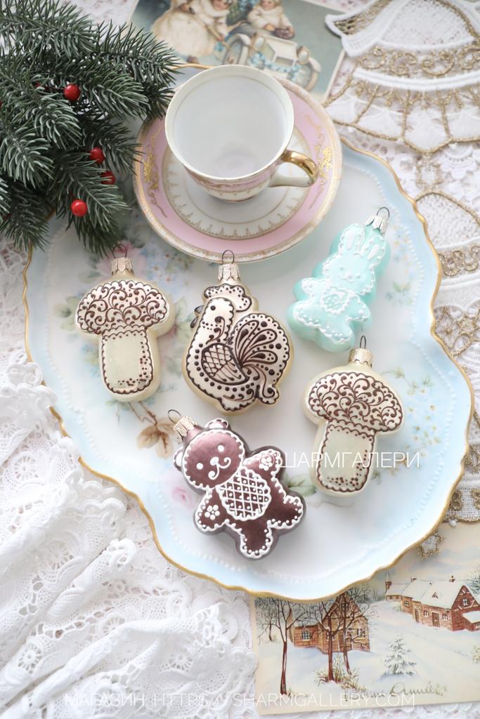 Набор елочных украшений «Пряничная коллекция» 5 шт, стекло. Россия