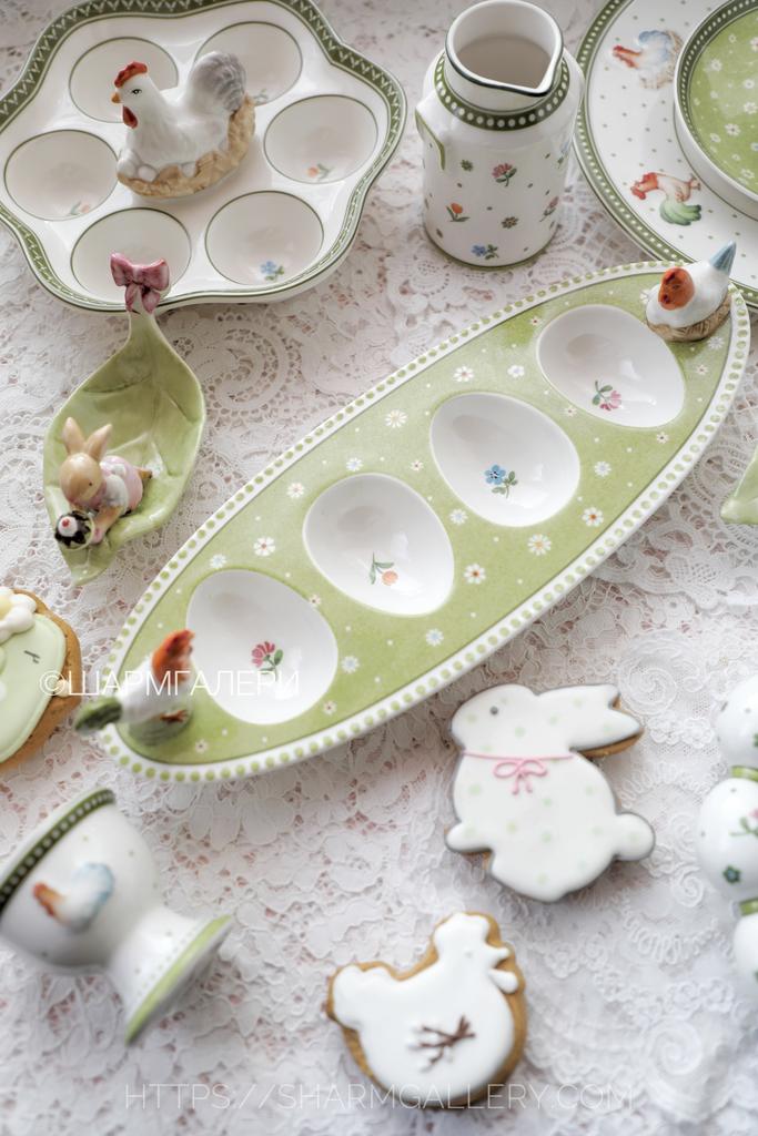 Подставка овальная для 4 яиц «Курочка и петушок» коллекция Farmers Spring Пасхальная посуда, фарфор Villeroy & Boch, Германия. Старая коллекция!