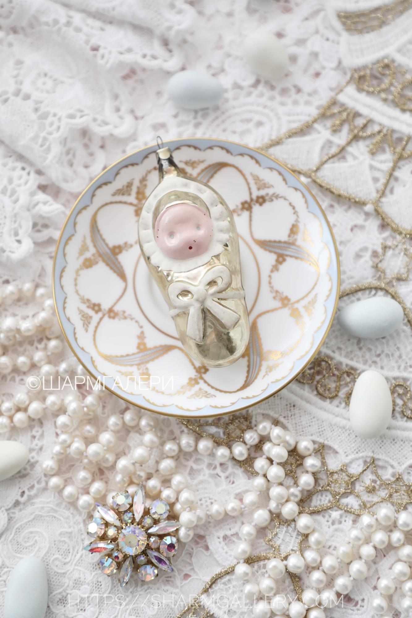 Младенец/Пеленашка ребенок в конверте №297 советская елочная игрушка, стекло СССР.