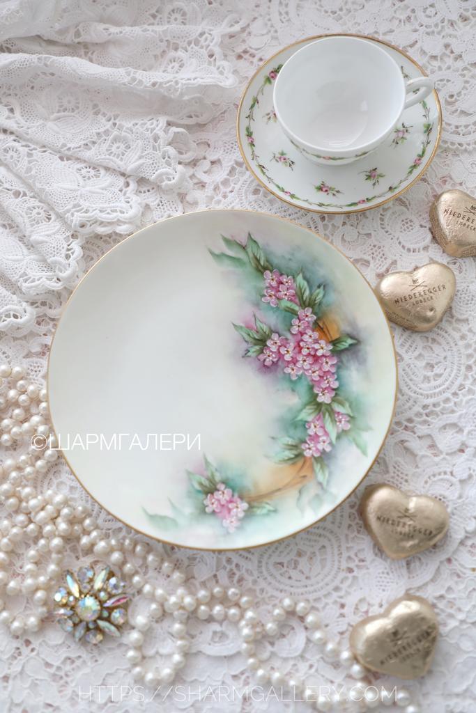 Антикварная тарелка "Розовые цветы" 17,5см. живопись, фарфор J&C Jaeger & Co Бавария, Германия.