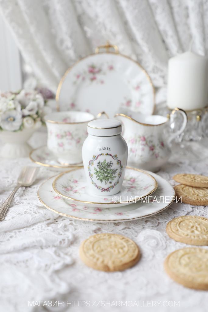 Баночка для специй «BASIL» Базилик, Gloria Concepts фарфор Franklin Mint/Франклин Минт.
