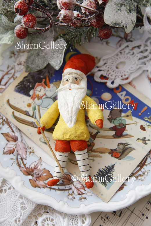 Антикварная елочная игрушка из ваты "Гном". СССР