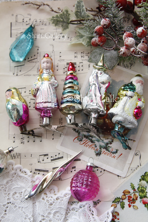 Набор №54. Елочных игрушек на прищепке. СССР.