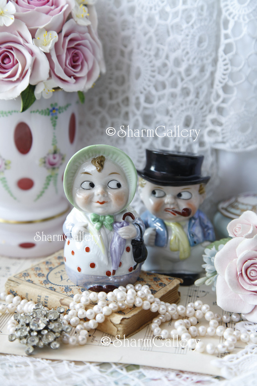 Набор "Бюргеры", соль, перец. Винтаж, фарфор, Германия.