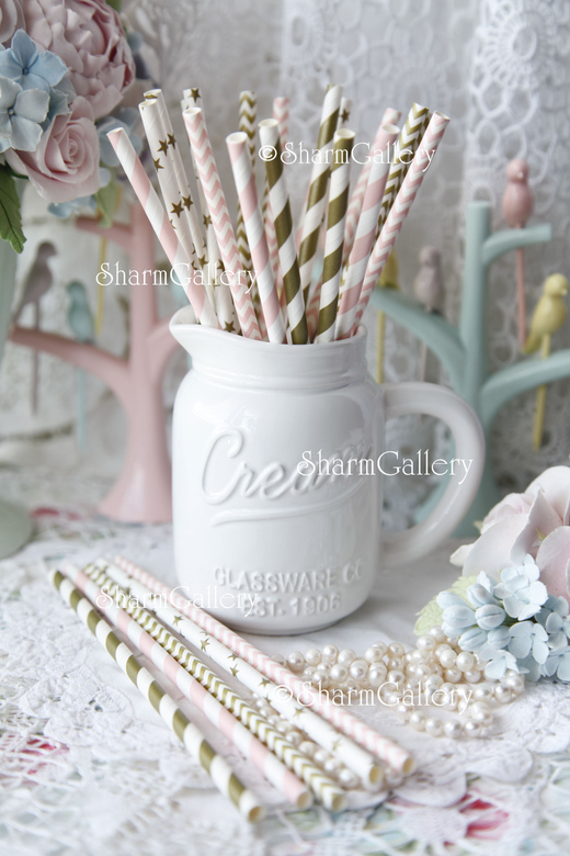 Трубочки бумажные "Candy Bar". Золотой декор.