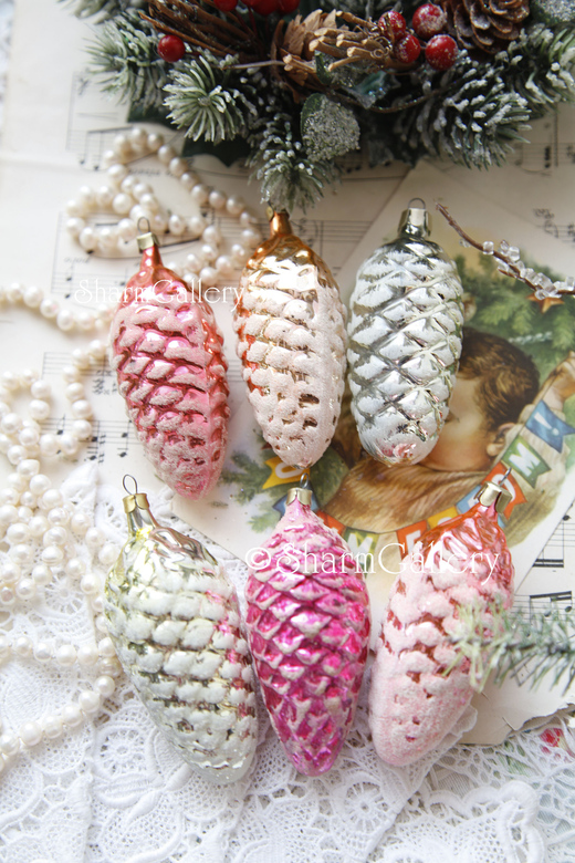 Набор елочных игрушек "Шишки", СССР. Винтаж, 6шт.