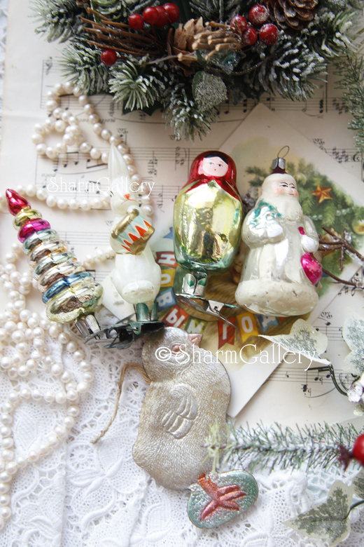 Набор елочных игрушек СССР. Винтаж, 5шт.