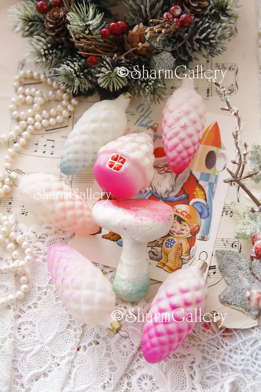 Набор елочных матовых игрушек №65, СССР. Винтаж, 7шт.