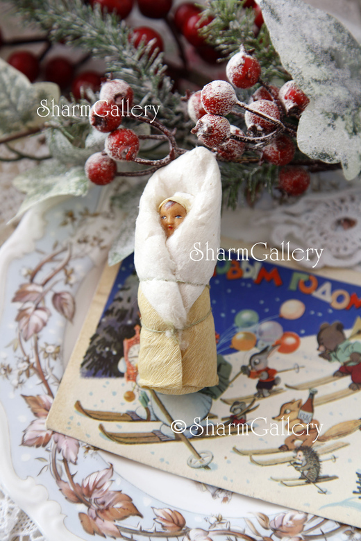 Елочная игрушка из ваты "Младенец" (пеленашка). СССР