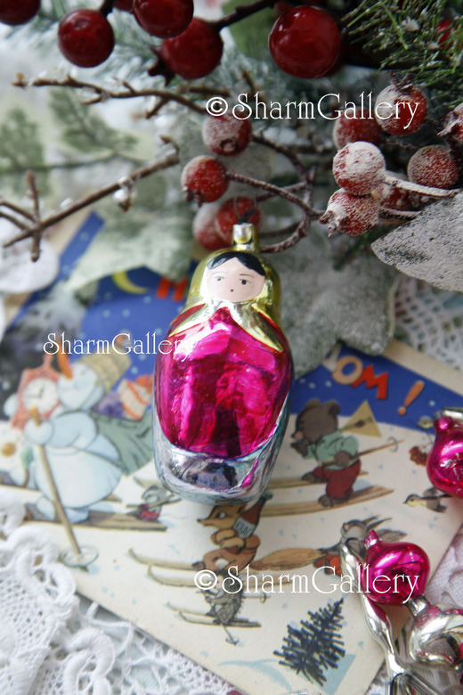 Матрешка. Елочная игрушка, стекло. СССР.