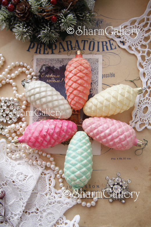 Набор елочных игрушек "Сахарные шишки" 6шт. СССР