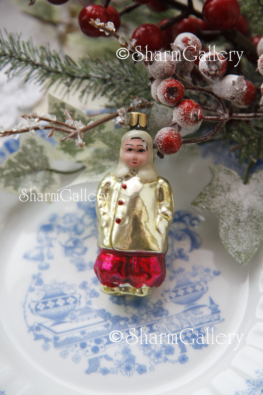 "Мальчик гимназист". Редкая, антикварная елочная игрушка, стекло. СССР.