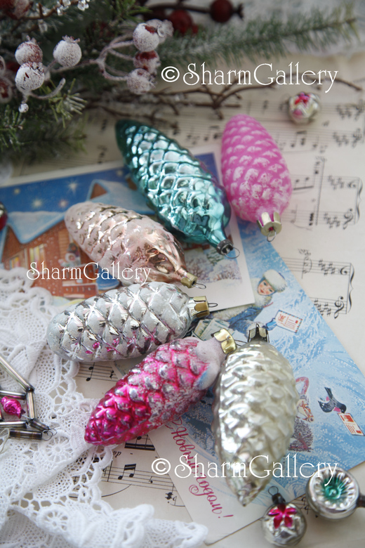 Набор "Шишки" (ассорти) Елочные игрушки, СССР. Винтаж, 6шт.