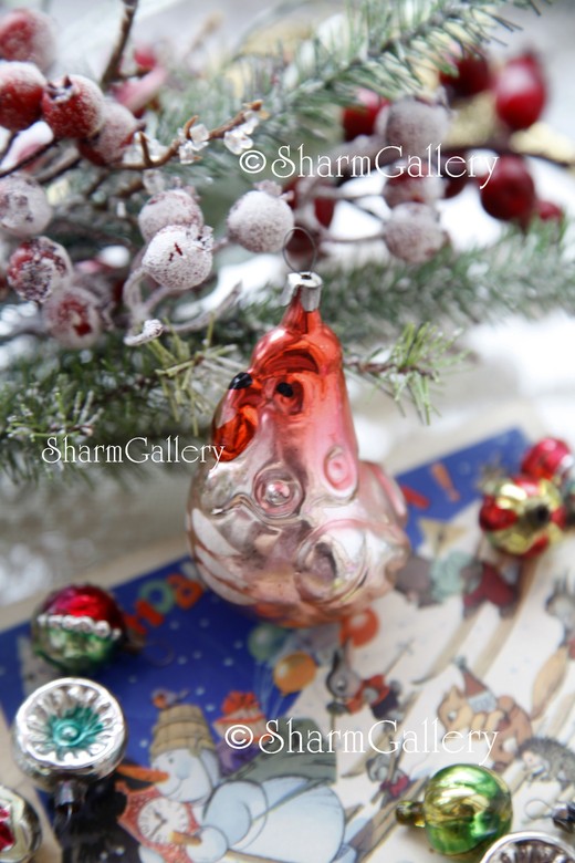 "Курочка". Коллекционная елочная игрушка, стекло, СССР.