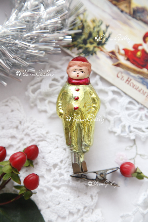 Ребенок. №3. Елочная игрушка, стекло на прищепке, СССР.