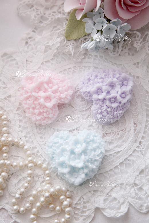 Трио цветочных сердечек. Мыло ручной работы.