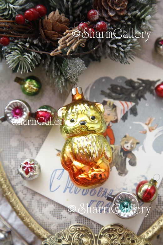 Медвежонок елочная игрушка, стекло, СССР