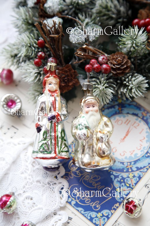Набор: Дед Мороз и Снегурочка. Советские елочные игрушки. СССР.