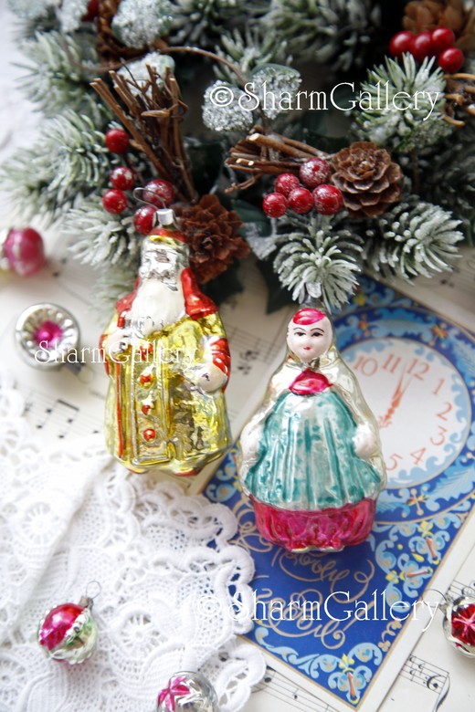 Набор: царь Дадон и Шамаханская царица. Елочные игрушки. СССР.