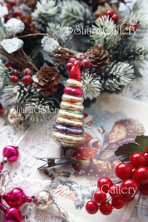 Пирамидка - елочка. №20. Елочная игрушка, стекло на прищепке, СССР.