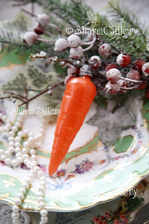 Морковка. Елочная игрушка, стекло, СССР. Винтаж.