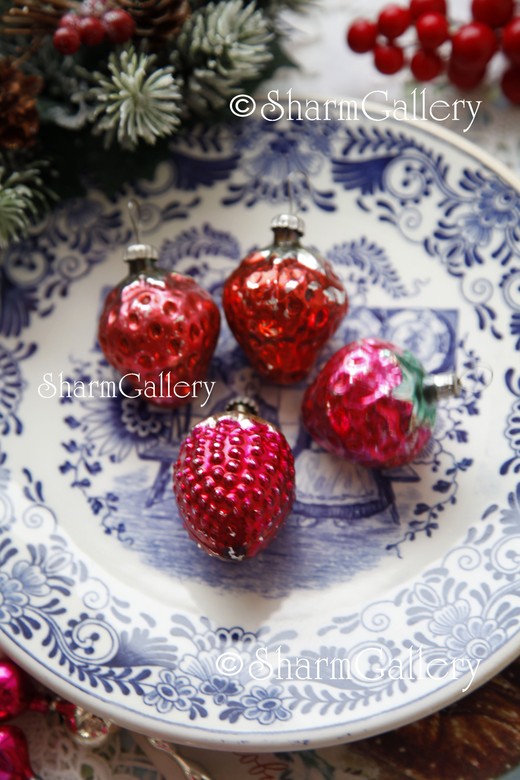 Набор елочных игрушек "Ягодки". Стекло, СССР, 4шт.