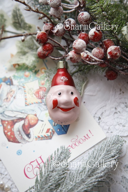 Клоун. Елочная игрушка, стекло, СССР.