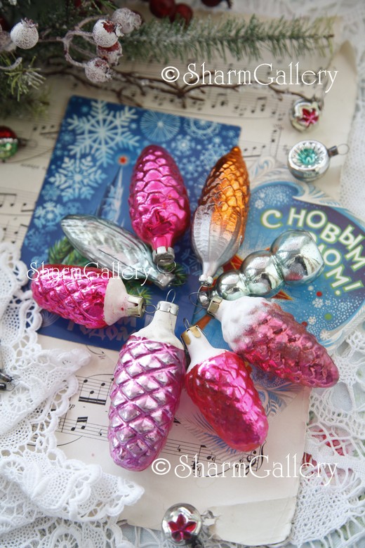 Набор №185 (ассорти) Елочные игрушки, СССР, 8шт.