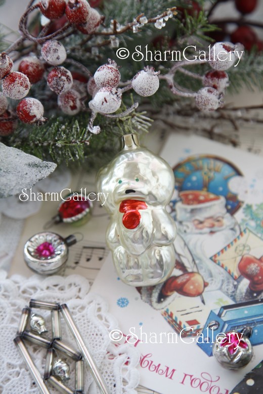 "Щенок". Елочная игрушка, стекло, СССР.