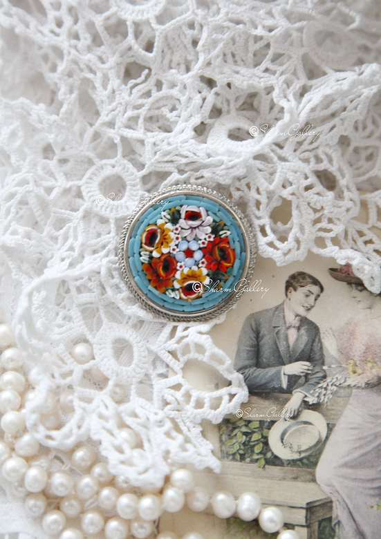 Винтажная брошь микромозаика, Италия.