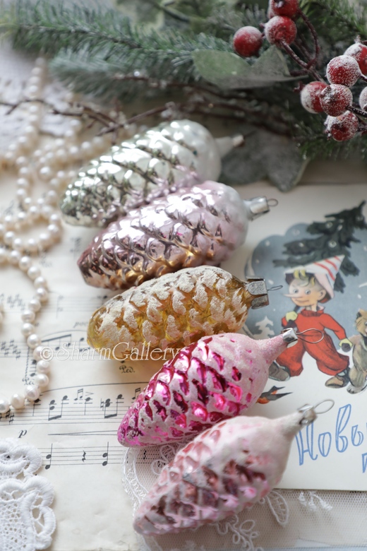 Набор "Шишки" (ассорти) №42. Елочные игрушки, Винтаж, 5шт.