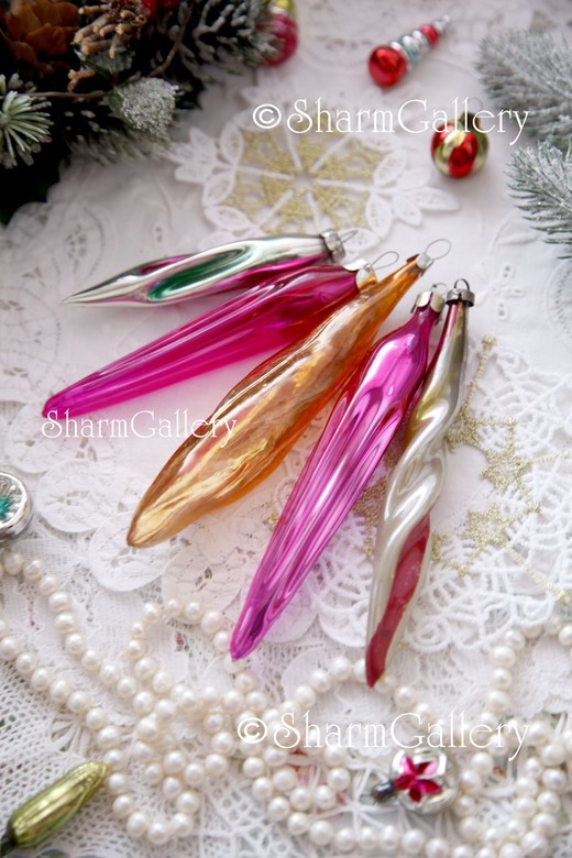 "Сосульки". Набор №7. Елочные игрушки стекло, СССР. 5шт