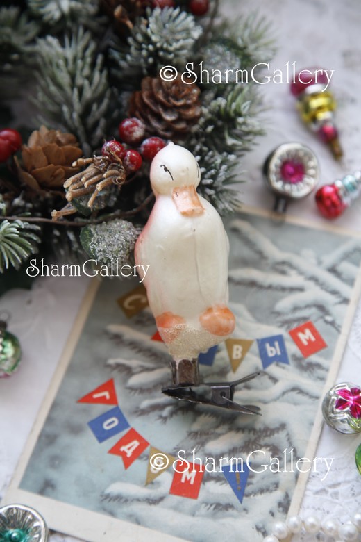 Уточка Серая шейка. Елочная игрушка на прищепке, СССР. Редкий раскрас!