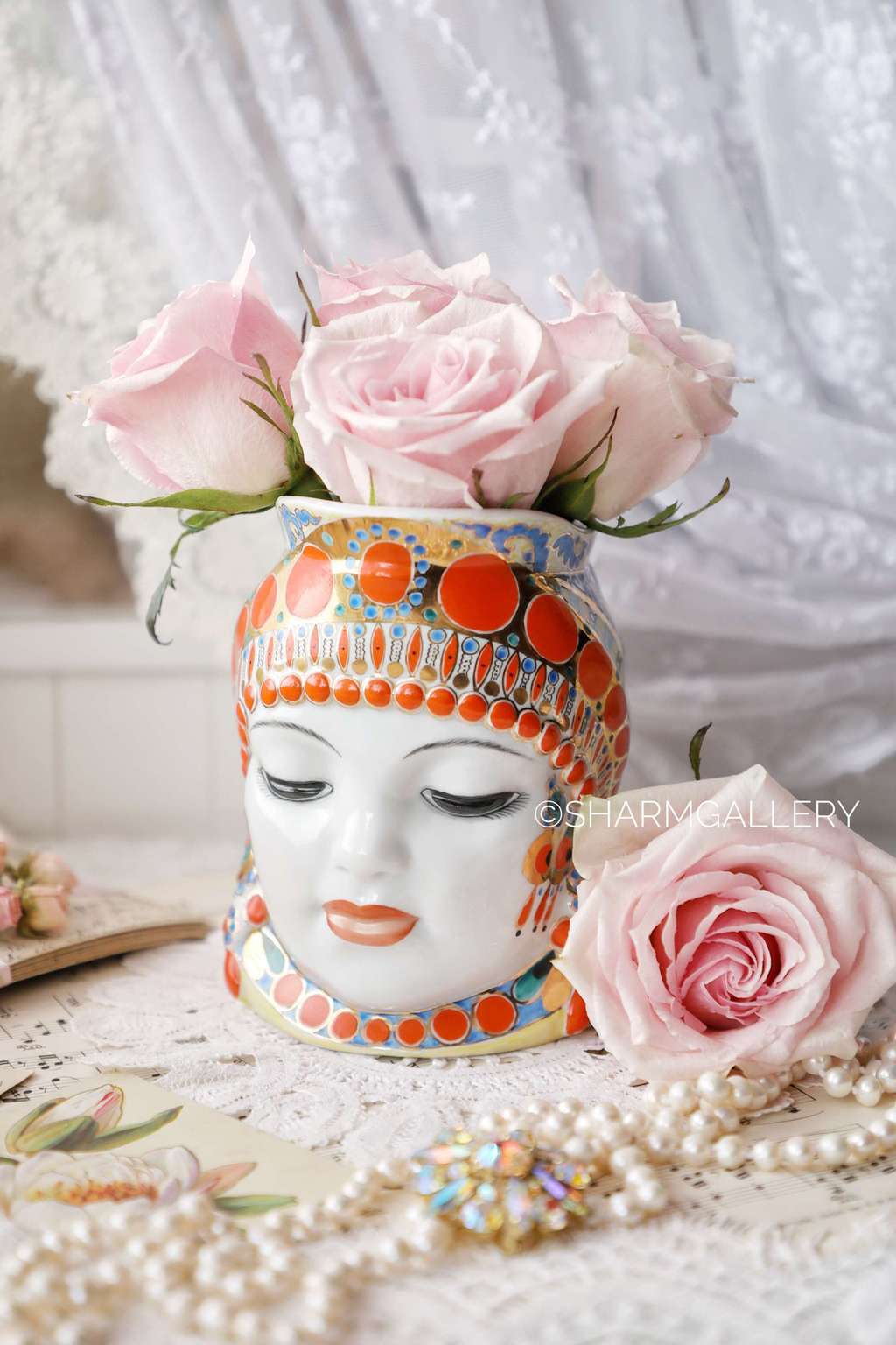 Кружка "Молоко" голова восточной женщины фарфор, роспись ЛФЗ, СССР 1960гг.