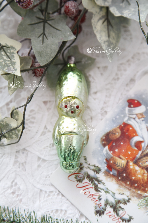 "Человечек - Огуречек". Коллекционная елочная игрушка, стекло, СССР.