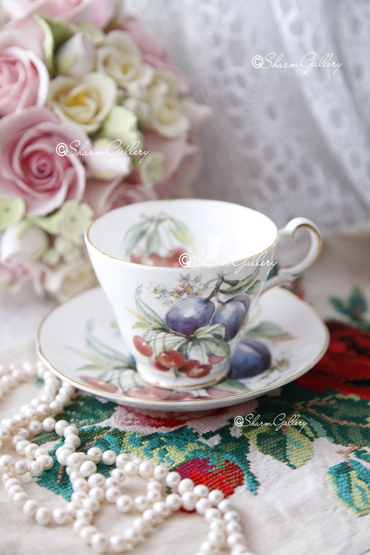 Чайная пара "Фрукты", фарфор, Англия. Винтаж.