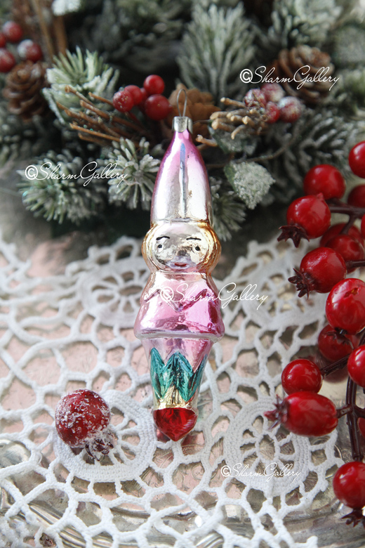 Девочка клоун. Елочная игрушка, стекло, СССР.