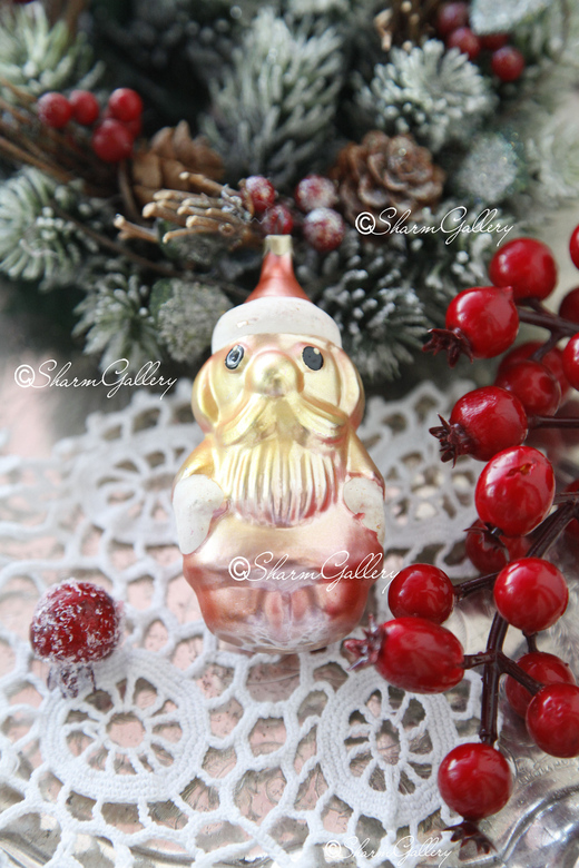 Дед Мороз - упитанный. Елочная игрушка, стекло, СССР.