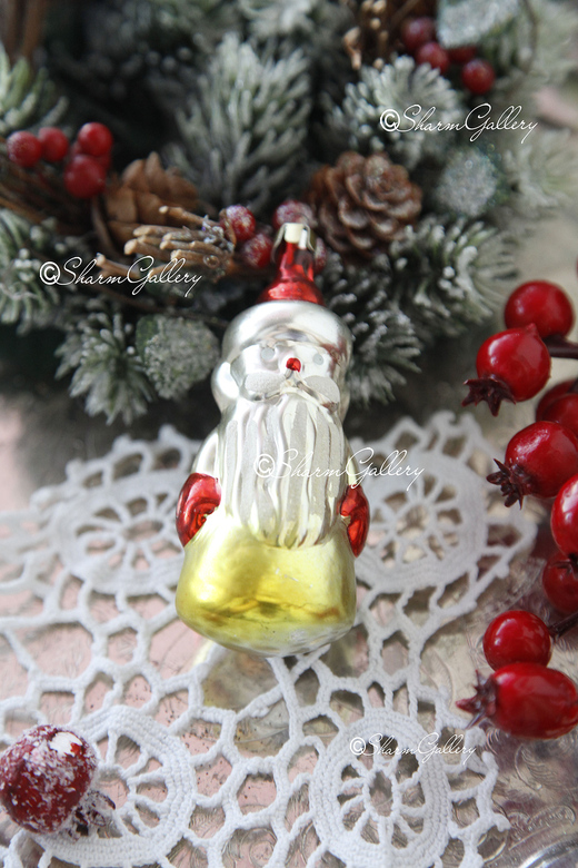 Дед Мороз. Елочная игрушка, стекло, СССР.