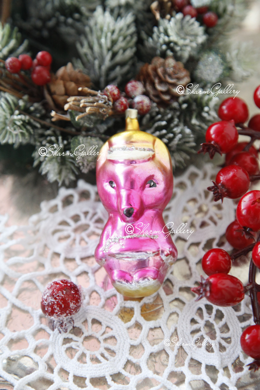 Лисица. Елочная игрушка, стекло, СССР.