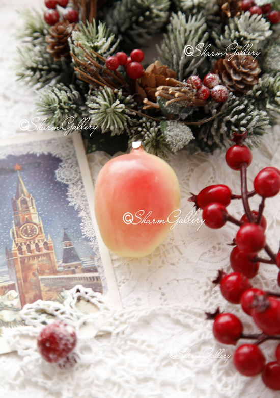 Елочная игрушка Персик, из серии "Овощи Фрукты"! Стекло, СССР.