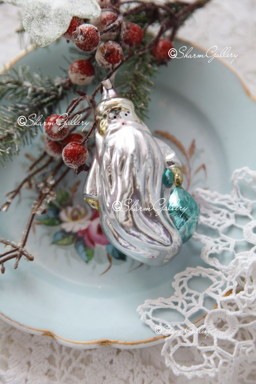 Елочная игрушка Дед Мороз с мешком (в ассортименте) Стекло, СССР.