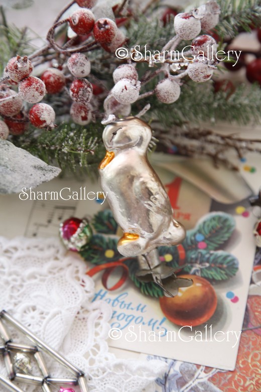 Уточка Серая шейка. Елочная игрушка на прищепке, СССР.