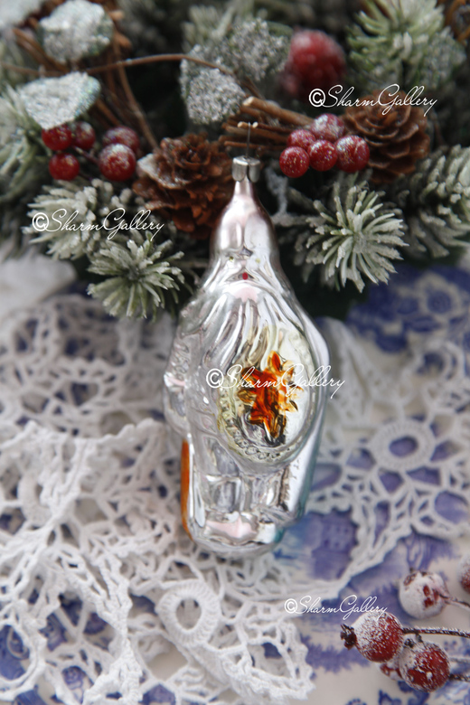 Елочная игрушка Дядька Черномор. Богатырь. Стекло, СССР.